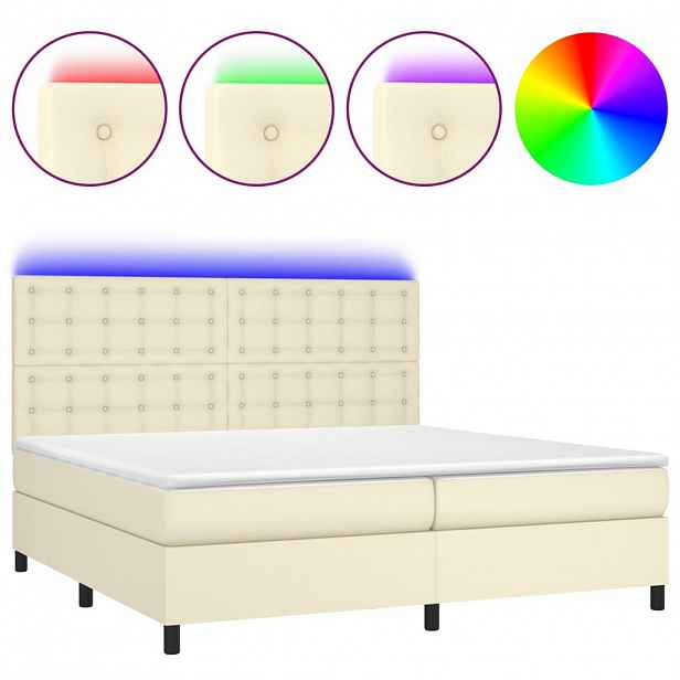 vidaXL Box spring postel s matrací a LED krémová 200x200 cm umělá kůže
