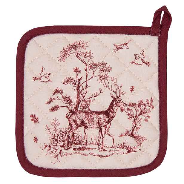 Béžová bavlněná chňapka - podložka s jelenem Pretty Forest - 20*20 cm Clayre & Eef