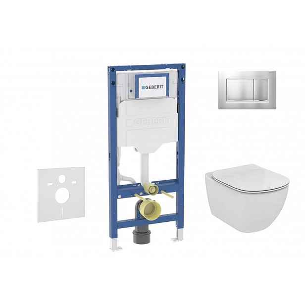 Geberit Duofix - Set předstěnové instalace, klozetu Tesi a sedátka softclose, tlačítko Sigma20, matný chrom/chrom SANI11CD2138