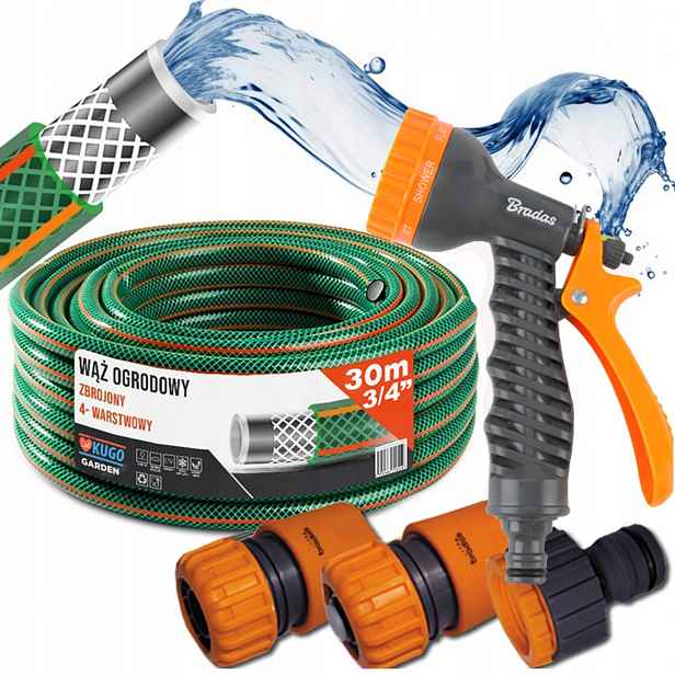 Hadice 3/4" 30 m 4 Vrstvy Pistole Spojky Set Bradas