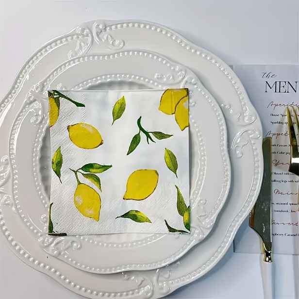 TEMU 20/40/60/100 ks Citronové ubrousky 6,5x6,5 palce - Živý citrónový a listový design, 2vrstvé odolné papírové ubrousky pro letní oslavy,