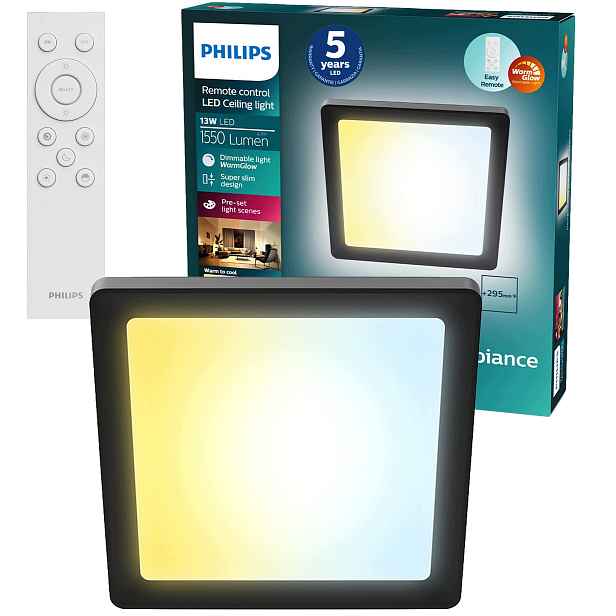 Stropní Svítidlo Led Stropní Svítidlo 13W Cct Čtvercový panel Dálkový Ovladač Valen Philips