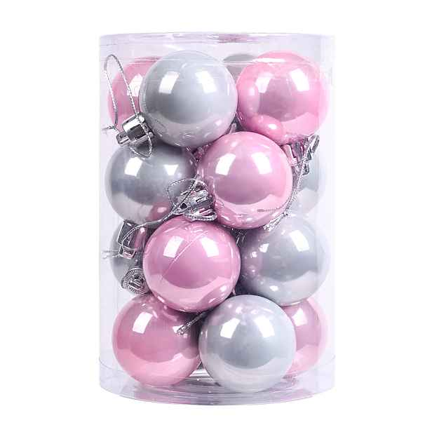 TEMU 16ks 16ks/Balení (opraveno z 16ks na Obrázek) 4cm Lesklé Plastové Kulovité Ozdoby - Korejské Minimalistické Růžové a Šedé Závěsné Koule s