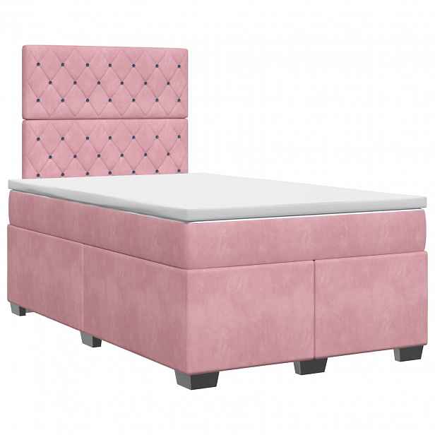 vidaXL Postel boxspring s matrací s čelo Růžová 120 x 200 cm Samet