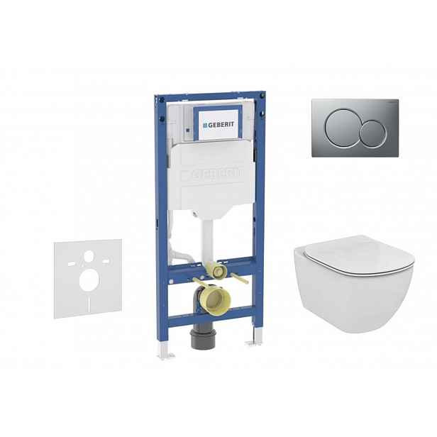 Geberit Duofix - Set předstěnové instalace, klozetu Tesi a sedátka softclose, tlačítko Sigma01, matný chrom SANI11CD2134