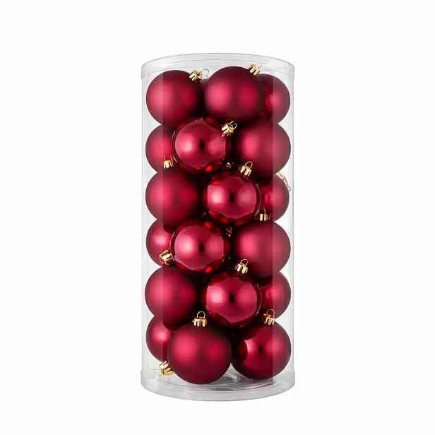 Sada vánočních ozdob vínová 8 cm plastové koule, 12× mat, 12× lesk, sada 24 baněk