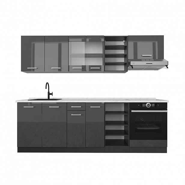 Vicco KUCHYŇSKÝ KOUT R-Line Antracit vysoký lesk/antracit 240 cm , PD Mramor