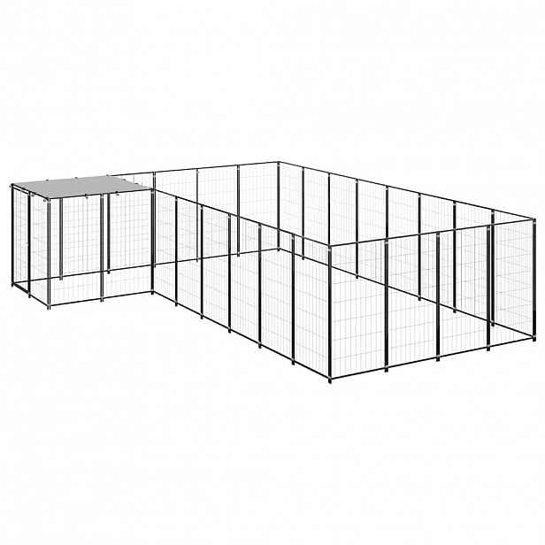 vidaXL Psí kotec černý 10,89 m² ocel