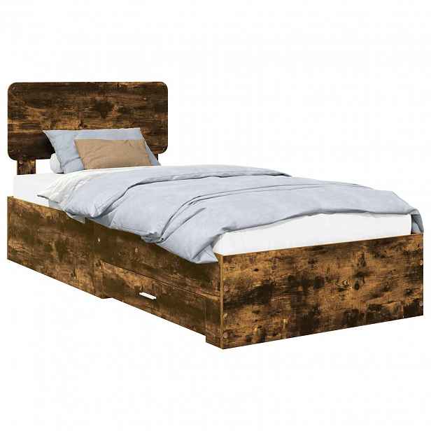 vidaXL Rám postele s čelo Kouřový dub 100 x 200 cm Kompozitní dřevo