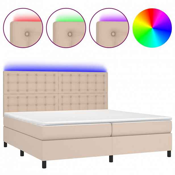 vidaXL Box spring postel matrace a LED cappuccino 200x200cm umělá kůže
