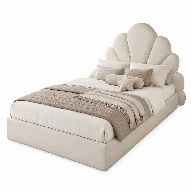 CHICFURN ČALOUNĚNÁ POSTEL 90/200 cm v béžové barvě ze sametu s odkládacími plochami