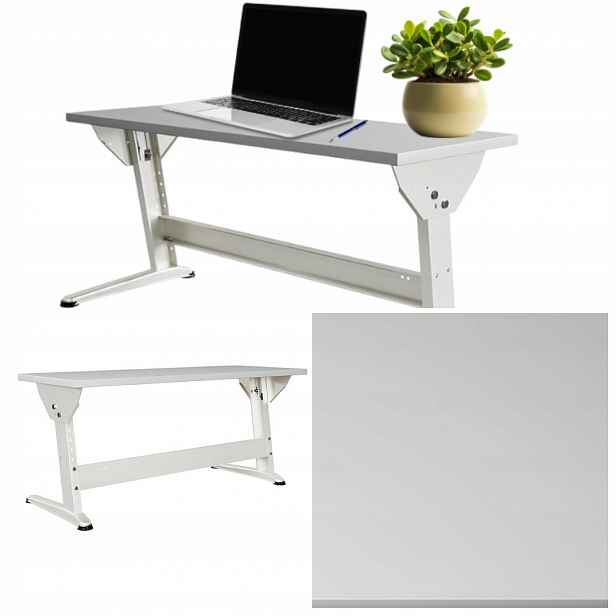 Dvoulůžkový psací stůl 130 x 50 cm s nastavitelnou výškou, popel bílý