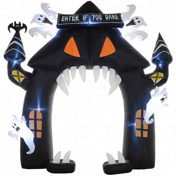Outsunny HALLOWEEN nafukovací oblouk, 300 cm Velká halloweenská dekorace s LED osvětlením