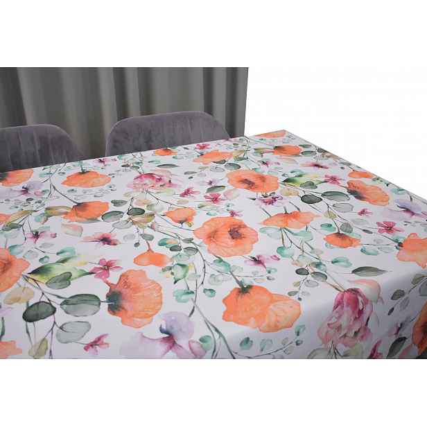 Ubrus Odolný Proti Skvrnám 150 X 230 CM, Bílá Zahrada, Máky, Jaro, Léto