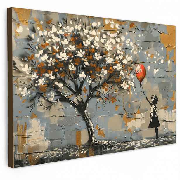 MuchoWow OBRAZ NA PLÁTNĚ Strom - Graffiti - Banksy styl - Dívka s balónkem 60x40 cm