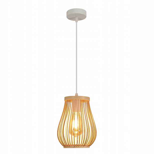Stropní svítidlo E27 závěsné bílá+dřevo lustr loft bambus ratan