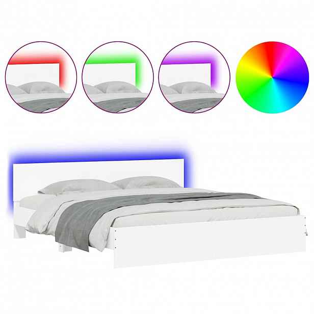 vidaXL Rám postele s čelem a LED osvětlením bílý 200 x 200 cm