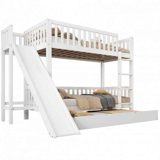 CHICFURN PATROVÁ POSTEL 90/200 cm a 90/190 cm v bílé barvě s výsuvným lůžkem a skluzavkou