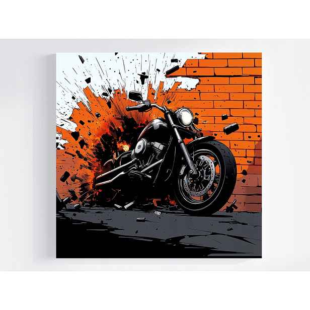 Obraz Na Plátně Canvas Grafika Komiks Cihlová Zeď Motocykl Motor 50x50