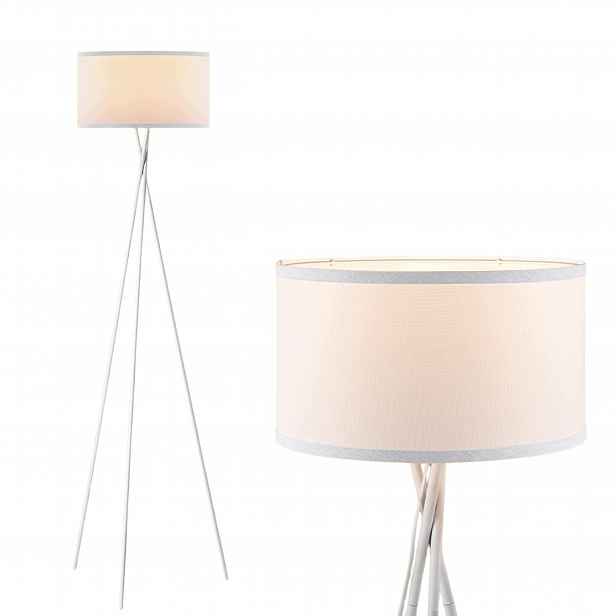 Podlahová lampa 138 cm bílá, kovová trojnožka, stínidlo, Led E27 4 W