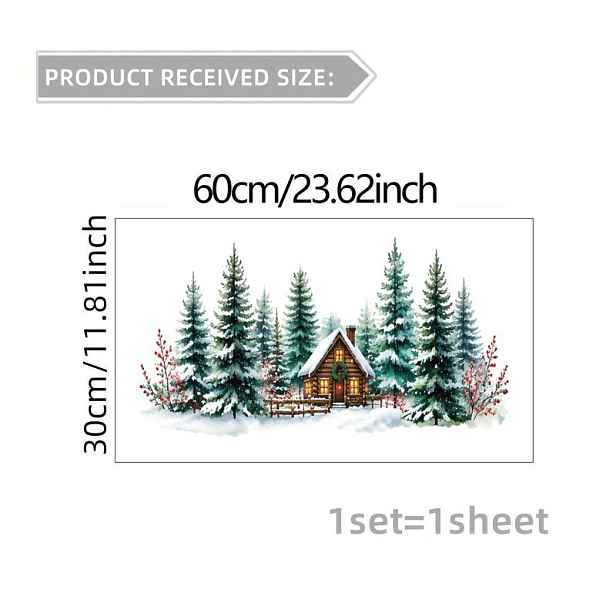 TEMU 1 ks 2D samolepka s plochým vzorem, vánoční dekorace, statická fólie, okenní nálepka, skleněná nástěnná , okenní samolepka, zimní sněhová scéna,