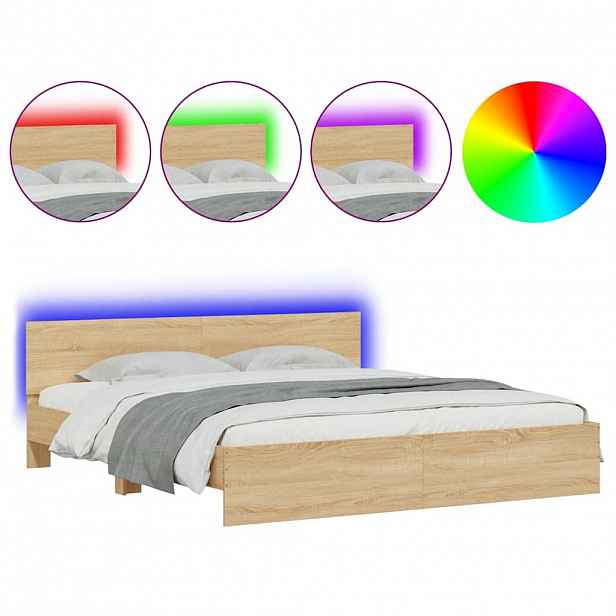 vidaXL Rám postele s čelem a LED osvětlením dub sonoma 200 x 200 cm