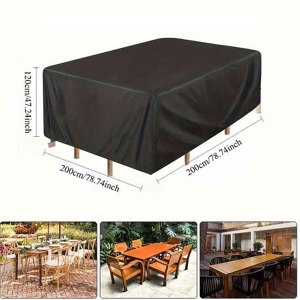 TEMU Obal na zahradní nábytek 200X200X120 cm, černý obal z tkaniny Oxford 210D pro terasový stůl a židle, odolný ochranný obal