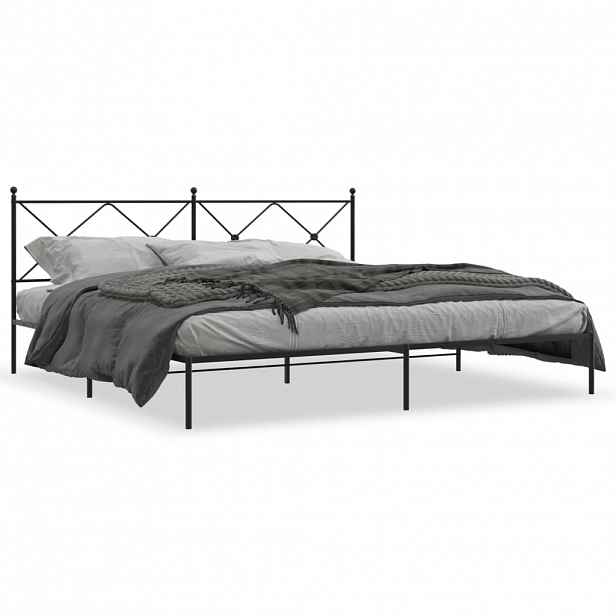 vidaXL Kovový rám postele s čelem černý 200 x 200 cm
