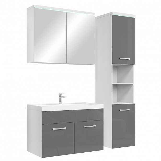 Badplaats KOUPELNOVÁ SESTAVA Paso LED 4 díly bílá s vysoký lesk šedá - 80 x 35 x 55 cm