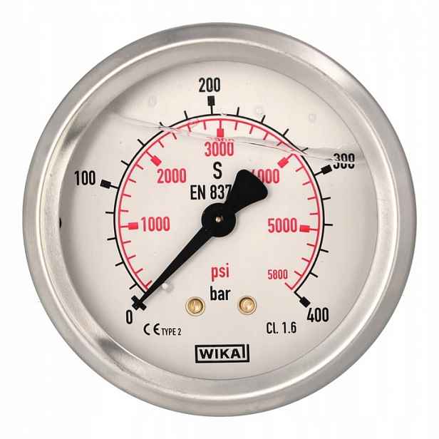 Glycerinový manometr D63 0-400 bar boční vstup 1/4" Ag myčka