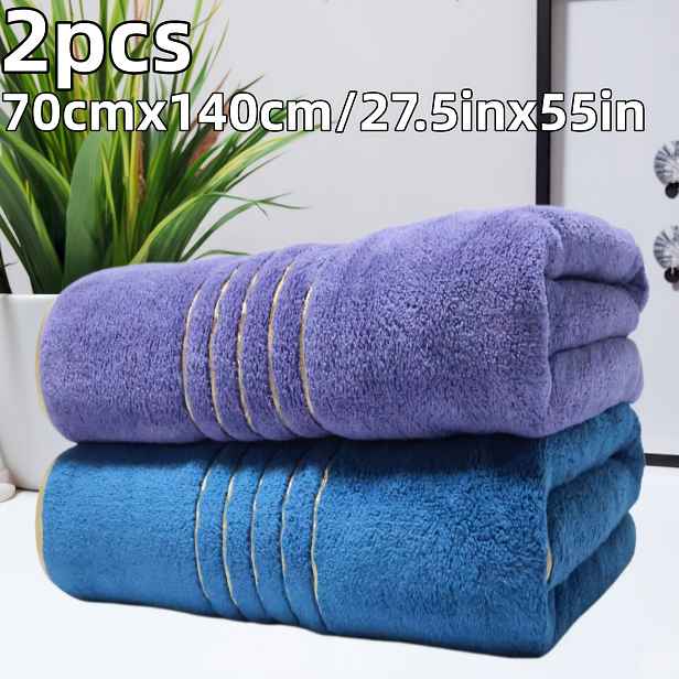TEMU 2ks 70cmx140cm Zlaté vyšívané osušky, 300 GSM silný korálový materiál, více , savé, rychleschnoucí, měkké a pohodlné, koupelnové potřeby, vhodné