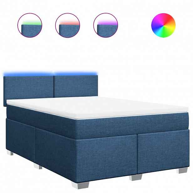 vidaXL Box spring postel s matrací modrá 140x200 cm textil