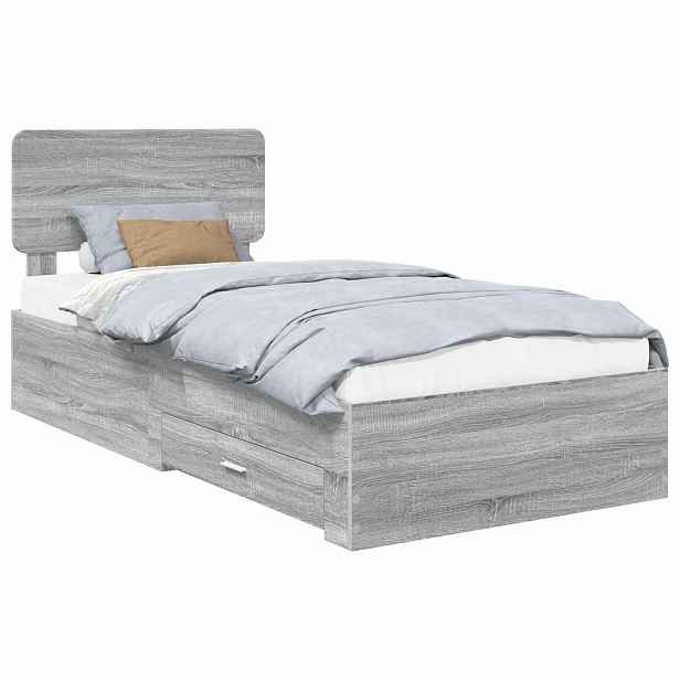 vidaXL Rám postele s čelo Šedá Sonoma 90 x 200 cm Kompozitní dřevo