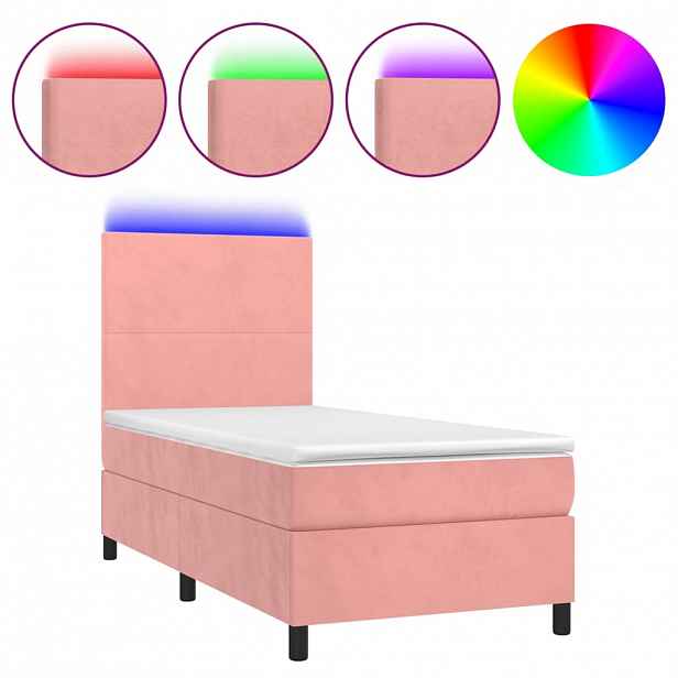 vidaXL Box spring postel s matrací a LED růžová 80 x 200 cm samet