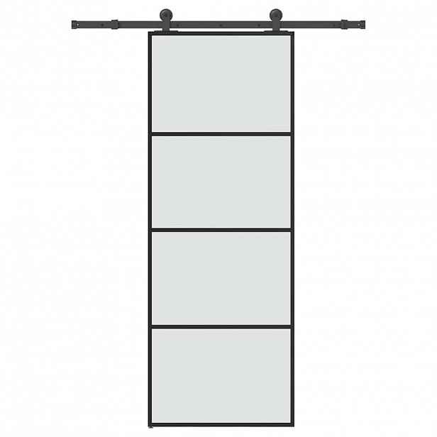 vidaXL Posuvné dveře s kováním 76x205 cm ESG sklo a hliník