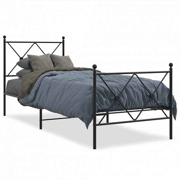 vidaXL Kovový rám postele s hlavovým a nožním čelem černý 80 x 200 cm