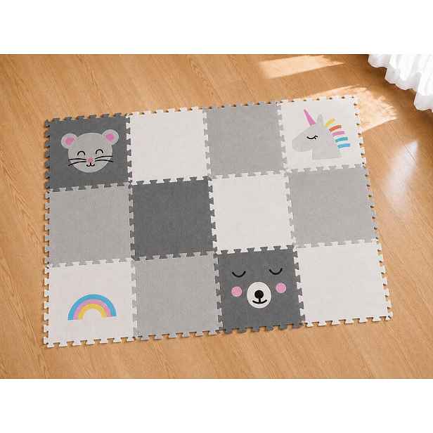 Dvanáctidílná puzzle podlaha do dětského pokoje ŠEDÁ