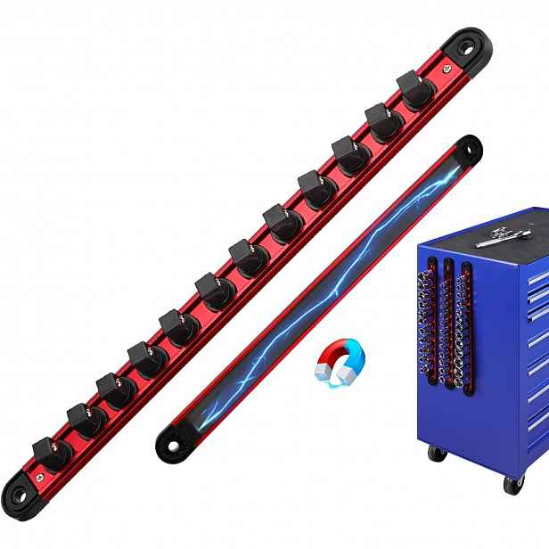 TEMU Organizér na magnetické nástrčné klíče 1/2 palce, lišta na nástrčné klíče z hliníkové slitiny, vysoce odolný držák nástrčných klíčů s 12 klipy,