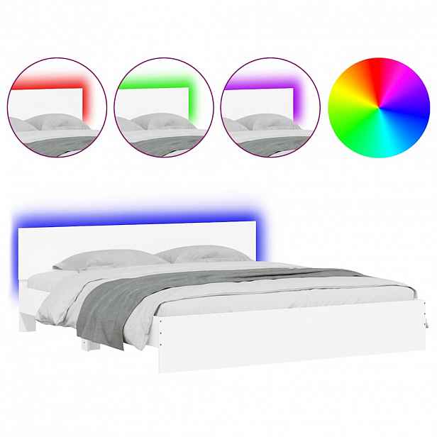 vidaXL Rám postele s čelem a LED osvětlením bílý 180 x 200 cm