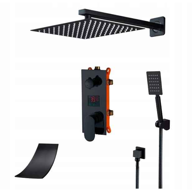 Podomítkový Set Vodopádový Displej Černý Mat 25 CM