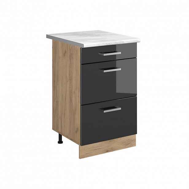 Vicco SPODNÍ SKŘÍŇKA KUCHYŇSKÉ LINKY R-Line, Antracitový vysoký lesk/Zlatý mocný dub, 50 cm pracovná doska Mramor