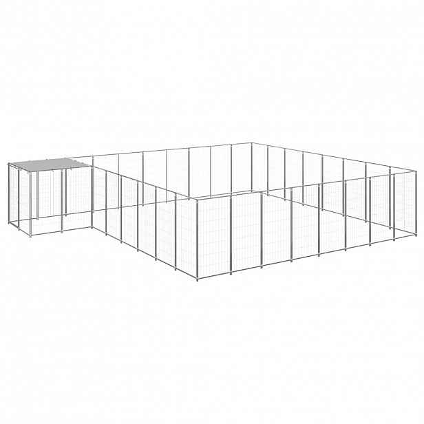 vidaXL Psí kotec stříbrný 20,57 m² ocel