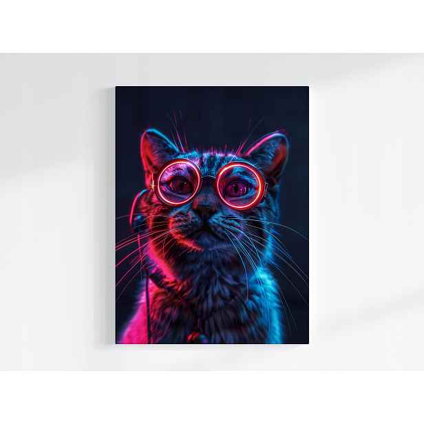 Plakát Portrét Kočka Kocur Růžové Brýle Techno Nerd 75x100