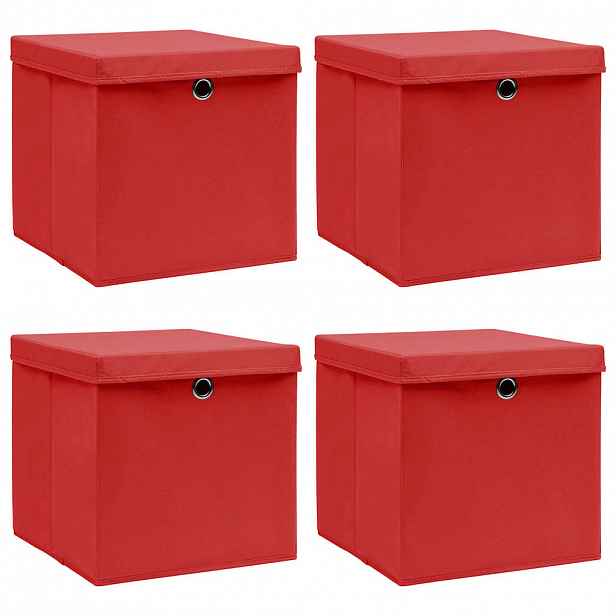 vidaXL Úložné boxy s víky 4 ks červené 32 x 32 x 32 cm textil