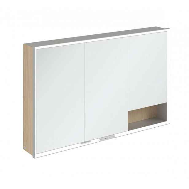 Villeroy & Boch My View+ - Zrcadlová skříňka s LED osvětlením 120x75x17 cm, 3 dvířka, Nordic Oak/šedá A48112VJ