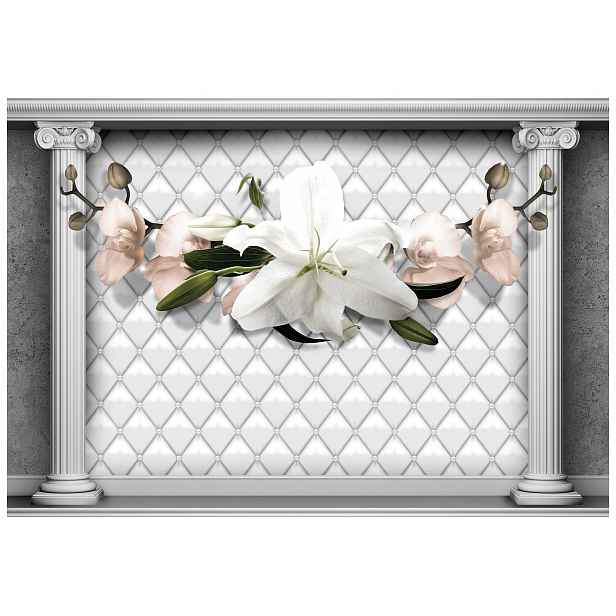 Vliesová fototapeta Lilie a Orchideje na bílém pozadí s kosočtverci 416x290 lepidlo