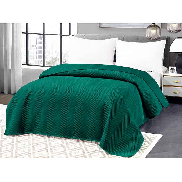 Zelený sametový přehoz na postel ARROW VELVET Rozměr: 200 x 220 cm