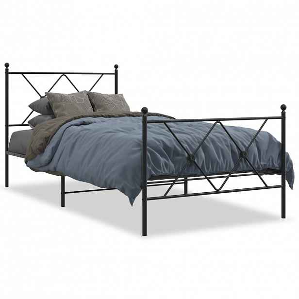 vidaXL Kovový rám postele s hlavovým a nožním čelem černý 90 x 200 cm