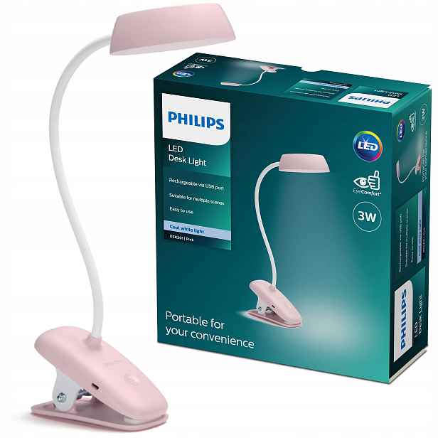 Led lampička na čtení Noční Stolní Bezdrátová Usb s Klipem Philips