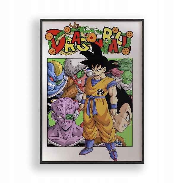 Obraz Dragon Ball Goku Anime Plakát Rámeček Dřevěný Černý 30x42 cm